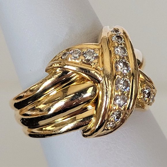Vintage Tiffany & Co 18K Yellow Gold Diamond Signature X Band Ring - Picture 2 of 16
